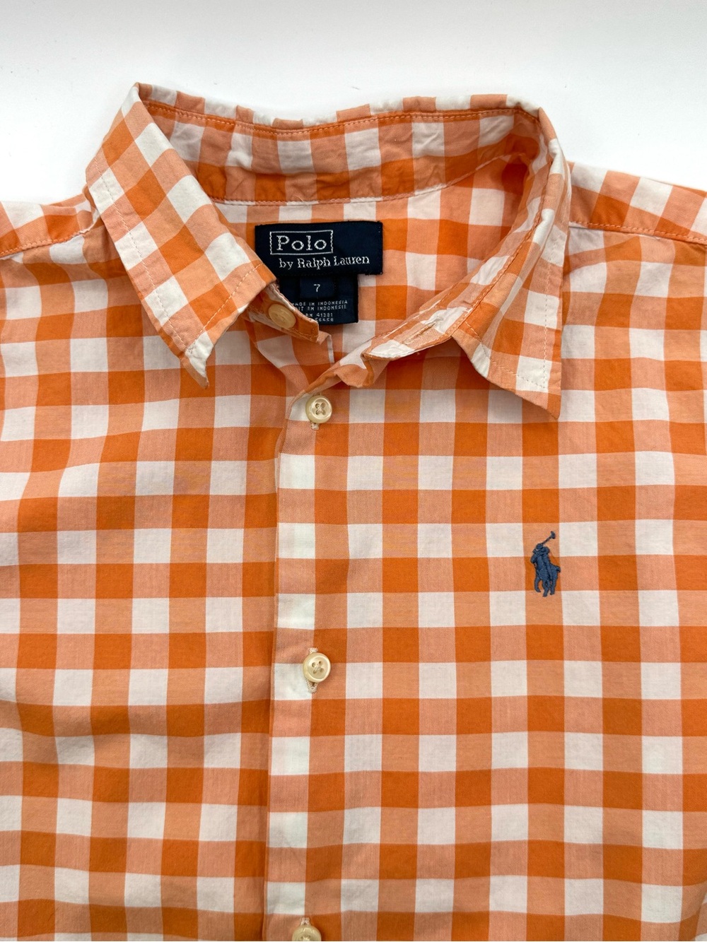 Polo by Ralph Lauren Orange and White Gingham Shirt Boys Size 7